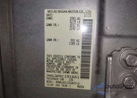 2012 Nissan Altima 2.5 S from USA, damaged, VIN 1N4AL2AP4CC191661